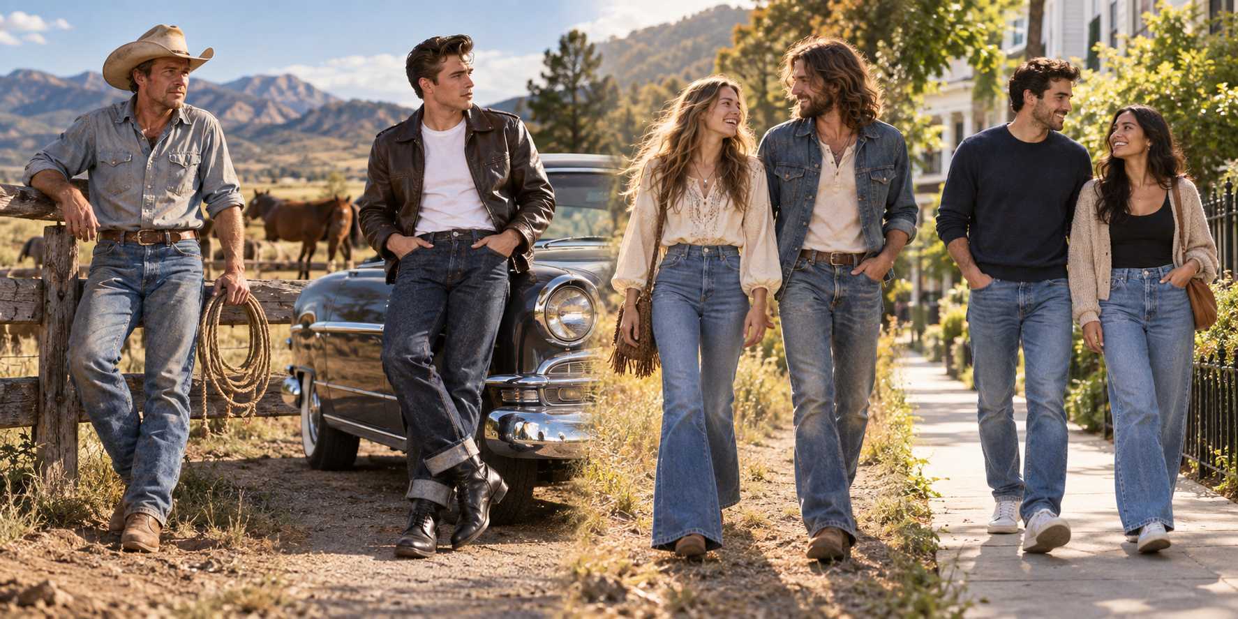 Blue jeans became everyday American clothing through a gradual cultural shift. Western imagery made them symbols of independence, Hollywood connected them with youthful rebellion, and women adopted them for practical freedom. Counterculture and increasingly casual dressing widened their acceptance. Their usefulness supported the transition, while different communities gave the same garment new meanings