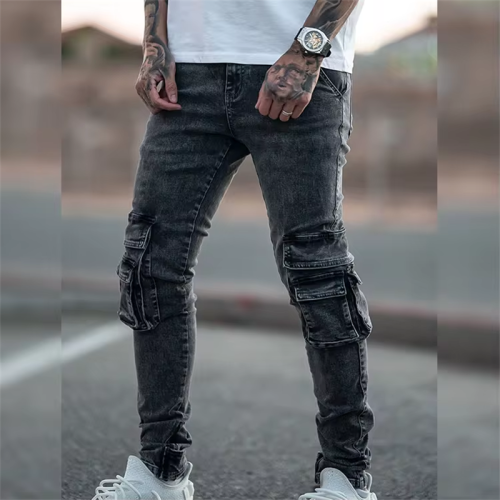 DiZNEW Großhandel Graue Cargo-Jeans für Streetwear | Herrenjeans Hersteller