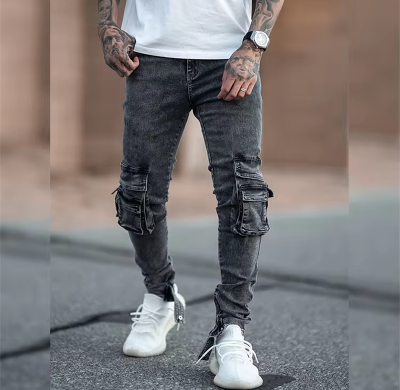 DiZNEW Wholesale Grey Cargo Denim Jeans For Streetwear | Men's Jeans Manufacturer