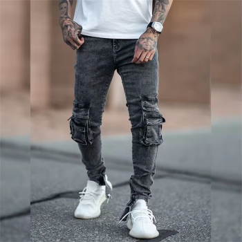 DiZNEW Wholesale Grey Cargo Denim Jeans For Streetwear | Men's Jeans Manufacturer
