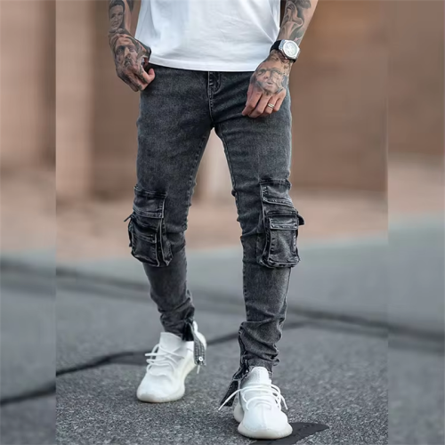 DiZNEW Großhandel Graue Cargo-Jeans für Streetwear | Herrenjeans Hersteller