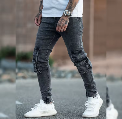 DiZNEW Wholesale Grey Cargo Denim Jeans For Streetwear | Men's Jeans Manufacturer