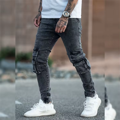 DiZNEW Wholesale Grey Cargo Denim Jeans For Streetwear | Men's Jeans Manufacturer