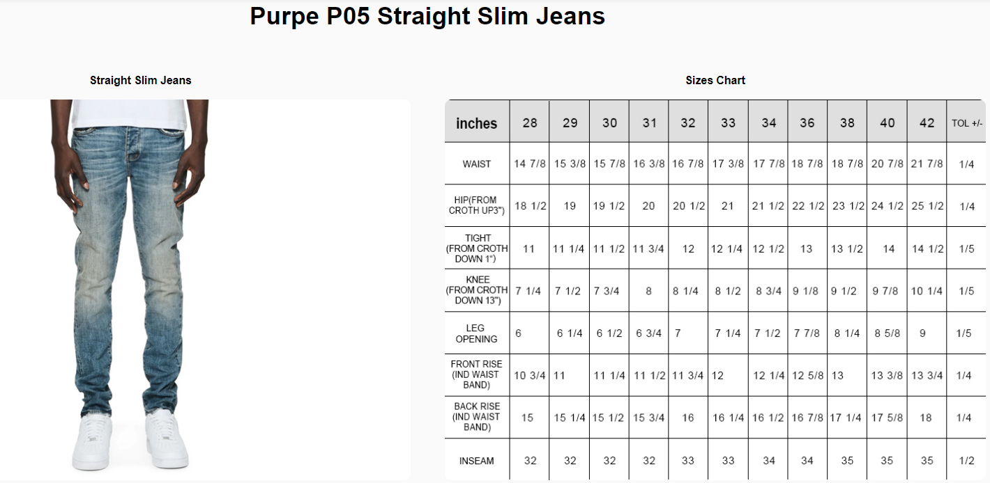 Jeans Measurement Specs