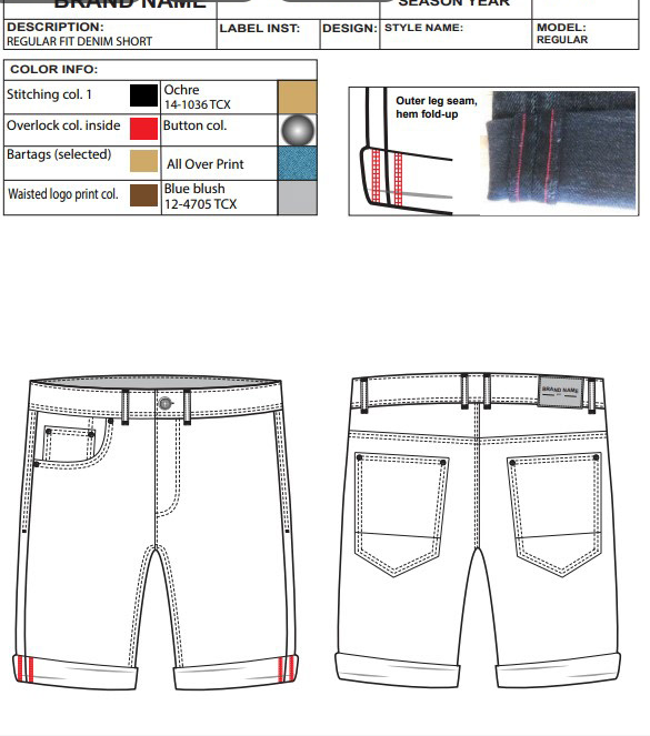 Denim Shorts tech pack