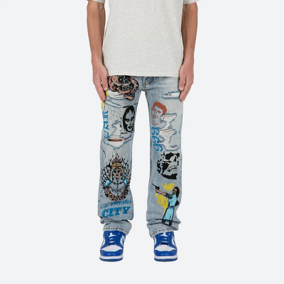 Punk Rock Graphic Denim | Custom Art Print Jeans | Streetwear Collection