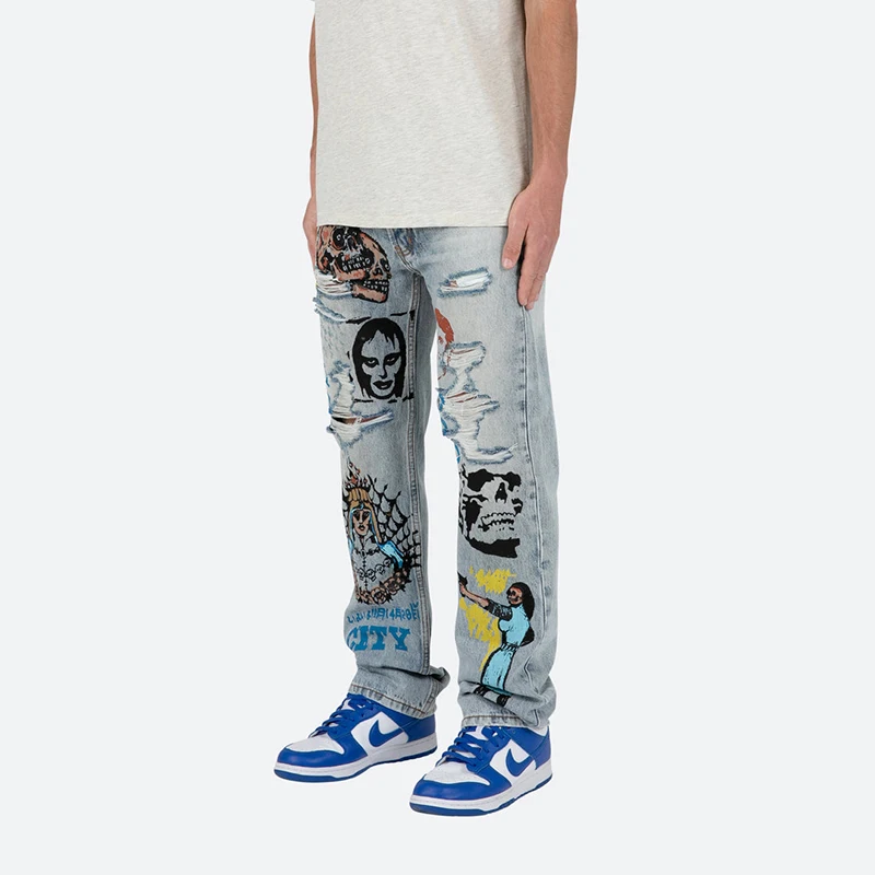 punk rock graphic denim jeans