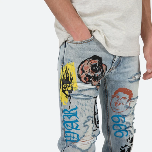 Punk Rock Graphic Denim | Custom Art Print Jeans | Streetwear Collection