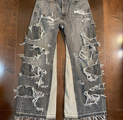 Custom Extreme Distressed Black Denim Jeans – Avant-Garde Statement
