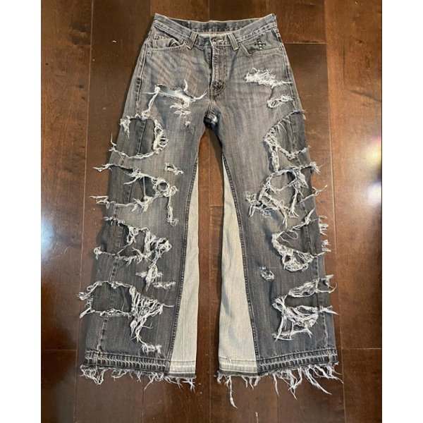 Custom Extreme Distressed Black Denim Jeans – Avant-Garde Statement