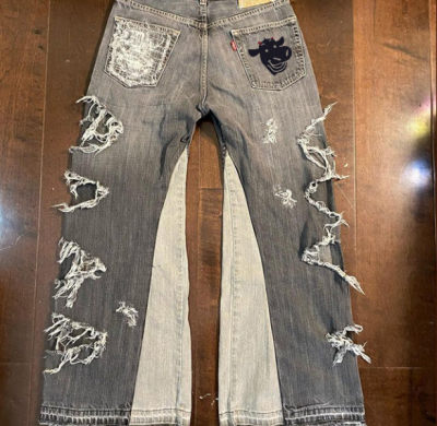 Custom Extreme Distressed Black Denim Jeans – Avant-Garde Statement