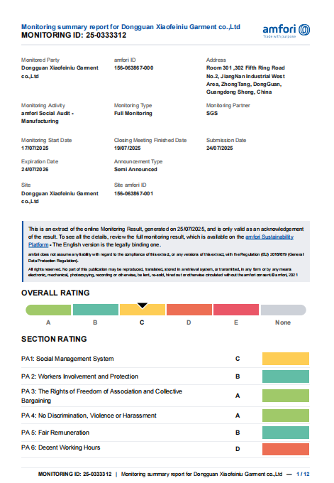 Amfori BSCI Social Compliance Certification