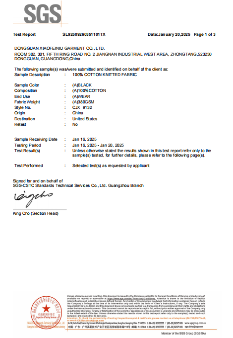 SGS Fabric Test Report