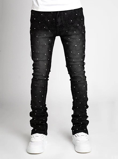 Custom black tight jeans with hot-fix diamonds