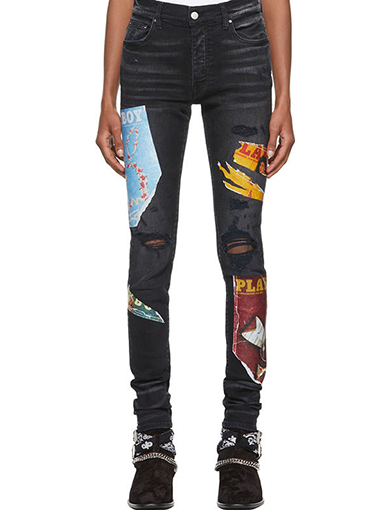 Custom black designed skinny jeans