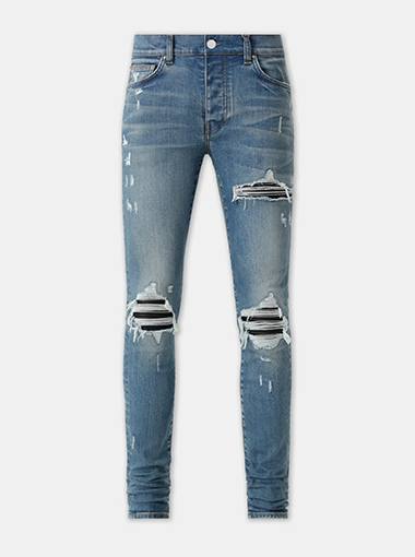 Custom blue ripped skinny jeans