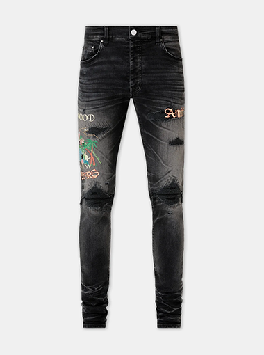 Custom black printed skinny jeans