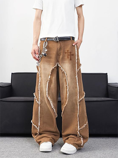 Trendy brown men's wide-leg pants