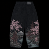 Custom Washed Black Baggy Jeans with Landscape Embroidery & All-Over Print