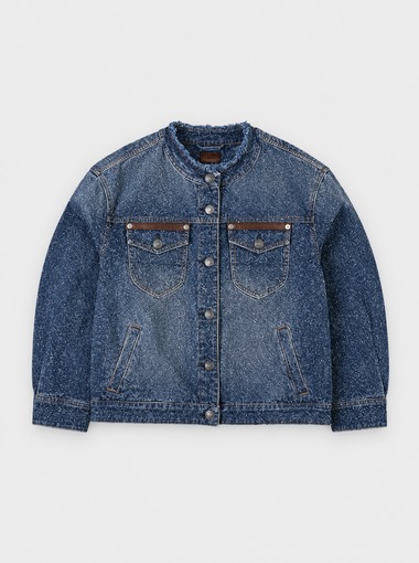 Custom collarless denim jacket