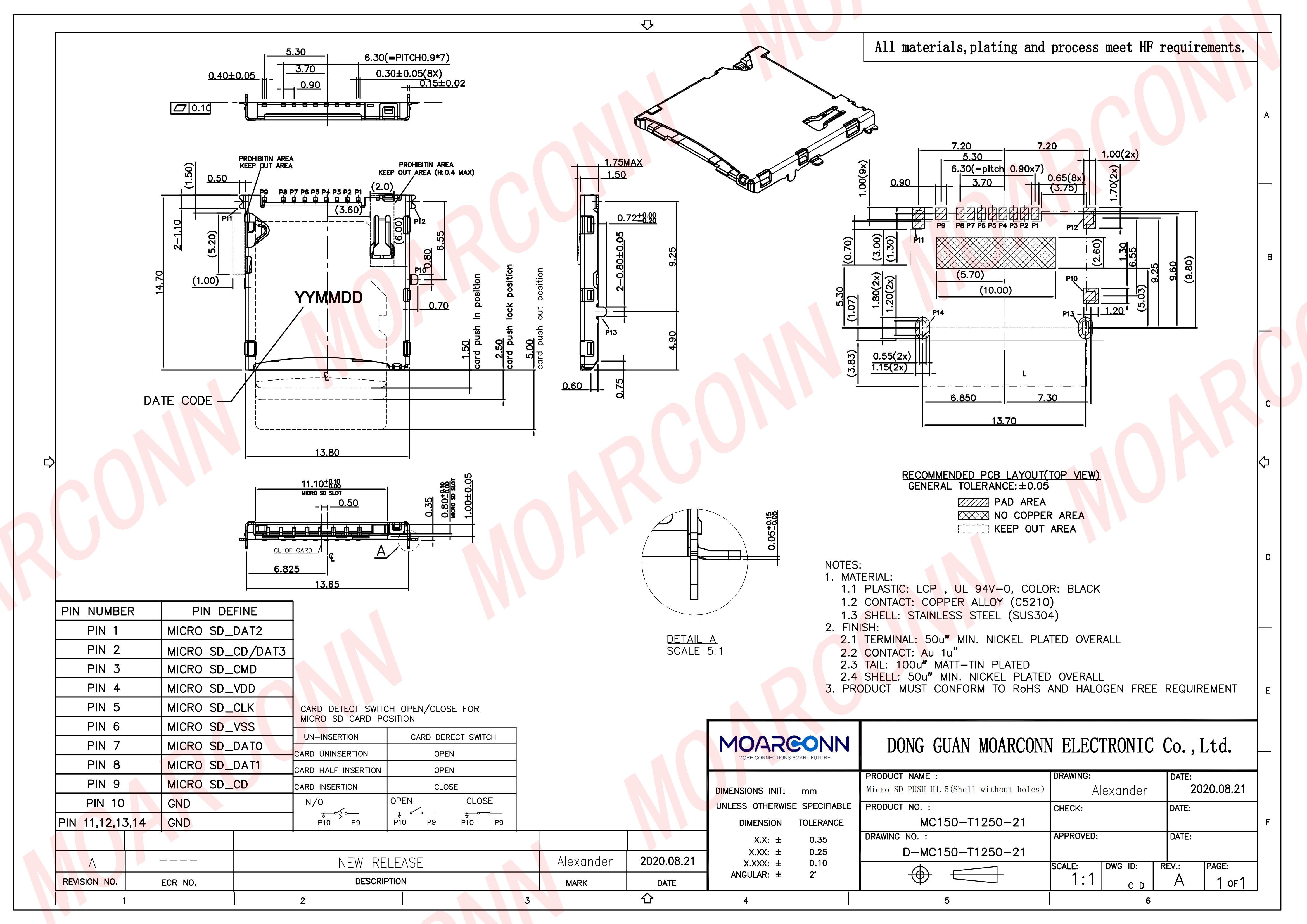 Micro SD socket card connector