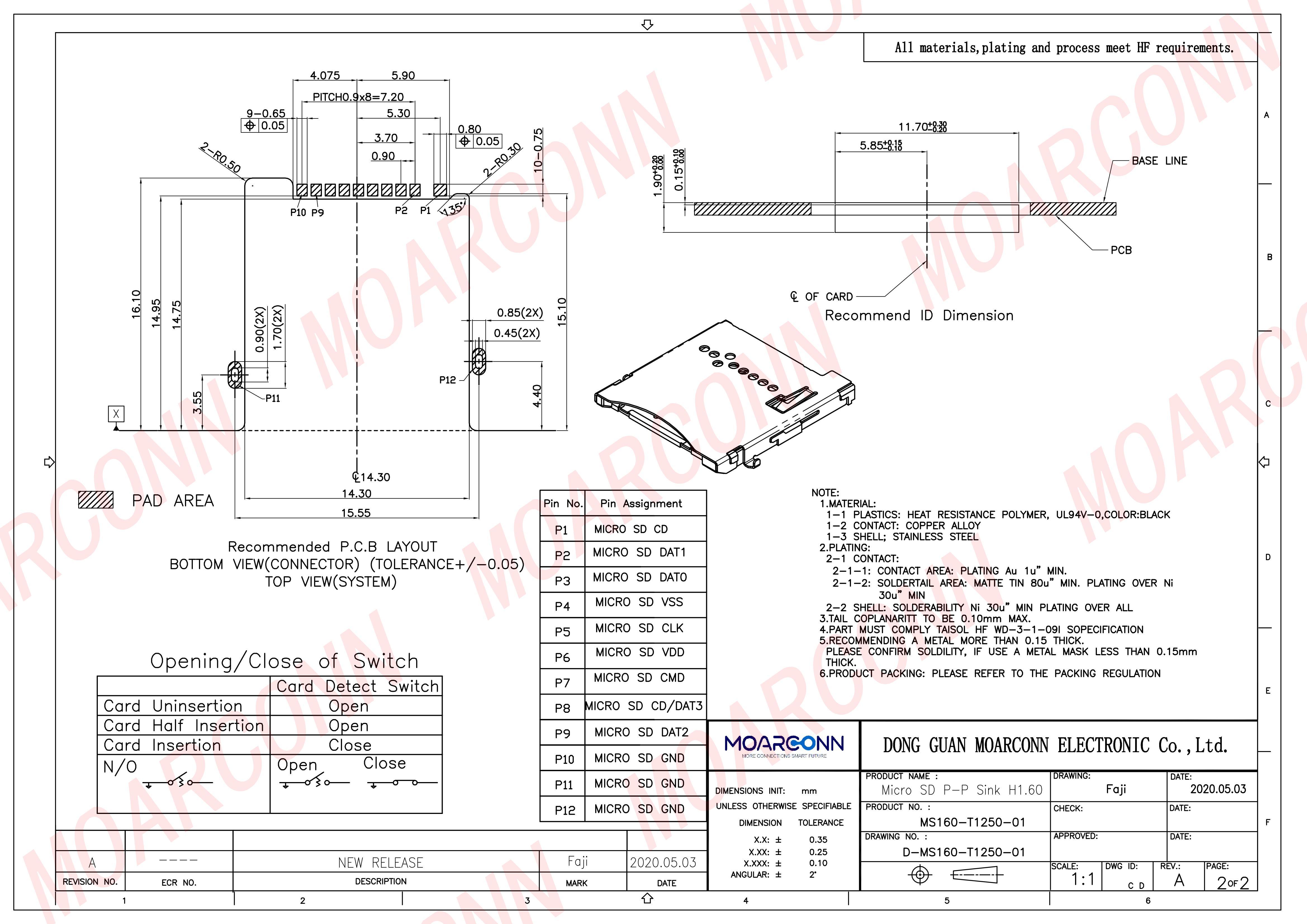 Micro SD socket card connector