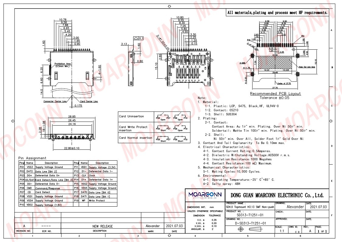 SD 4.0 socket card connector