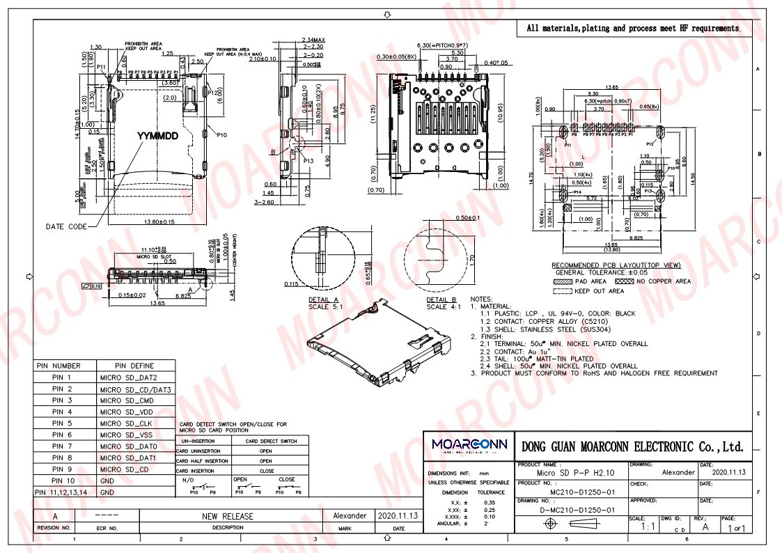 Micro SD socket card connector