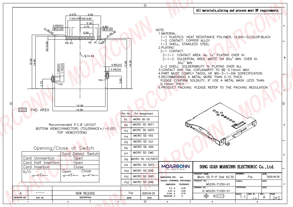 Micro SD socket card connector