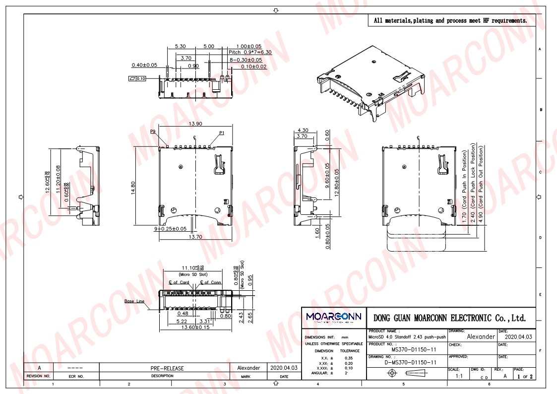 Micro SD socket card connector