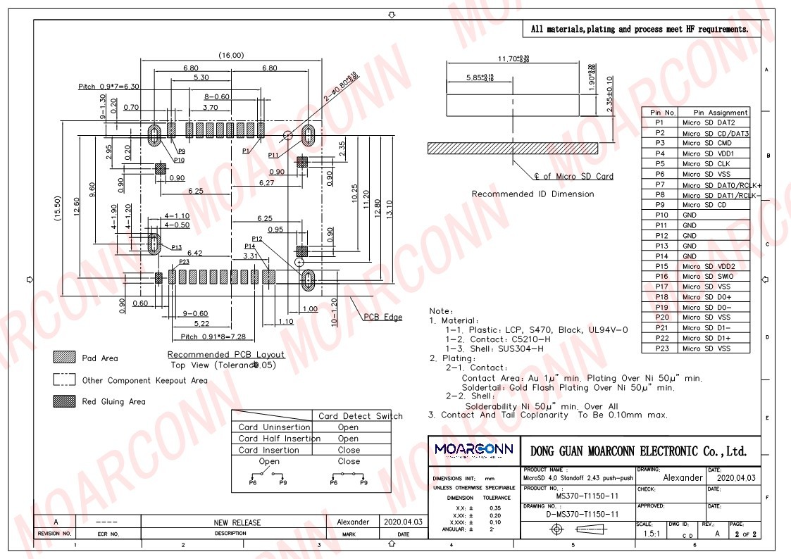 Micro SD socket card connector