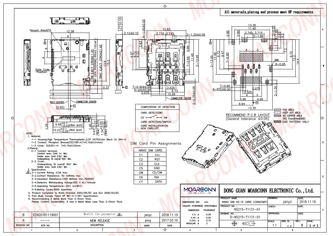 Micro SIM socket card connector