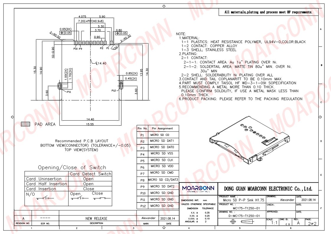 Micro SD socket card connector