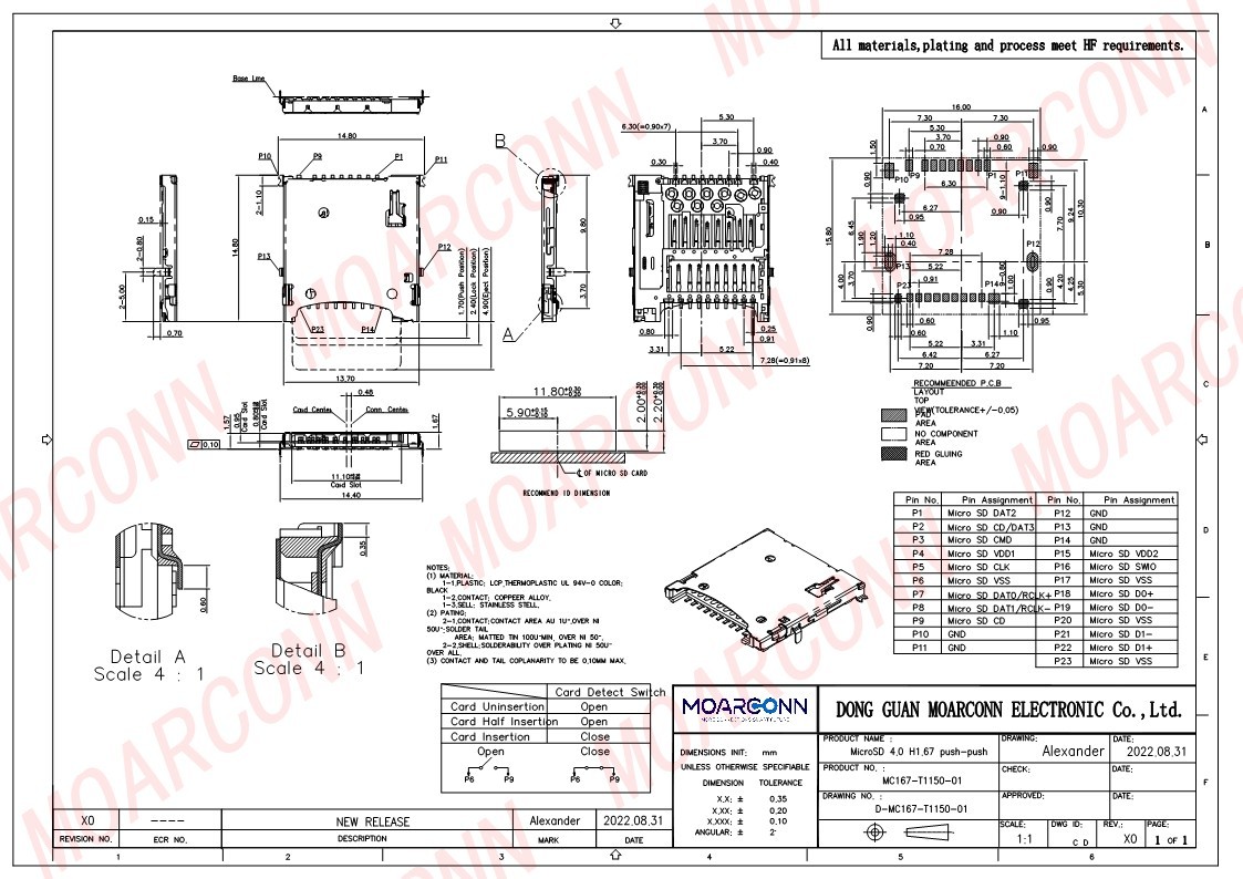 Micro SD socket card connector