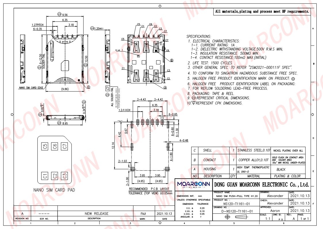 Nano SIM socket card connector