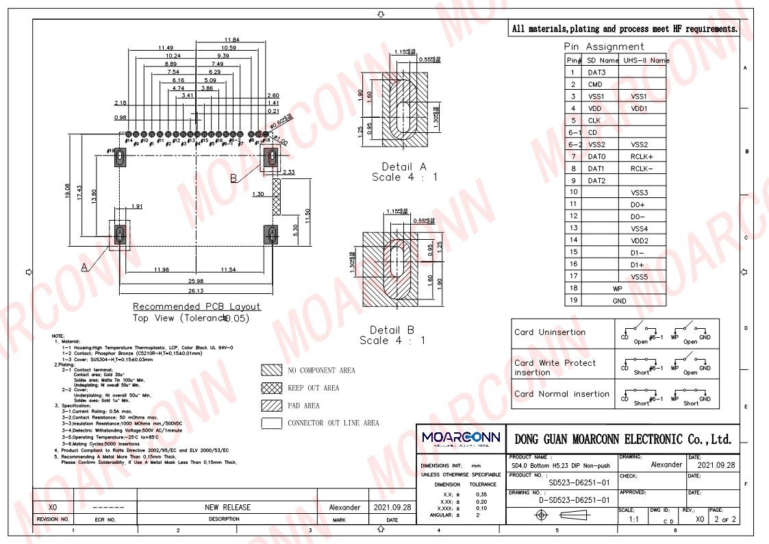 SD 4.0 socket card connector