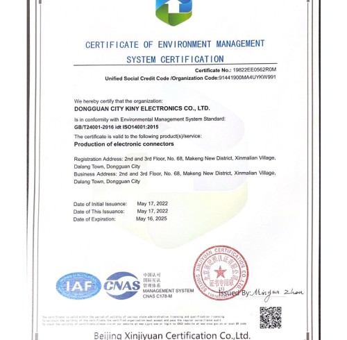 CERTIFICATE OF ENVIRONMENT MANAGEMENT SYSTEM CERTIFICATION