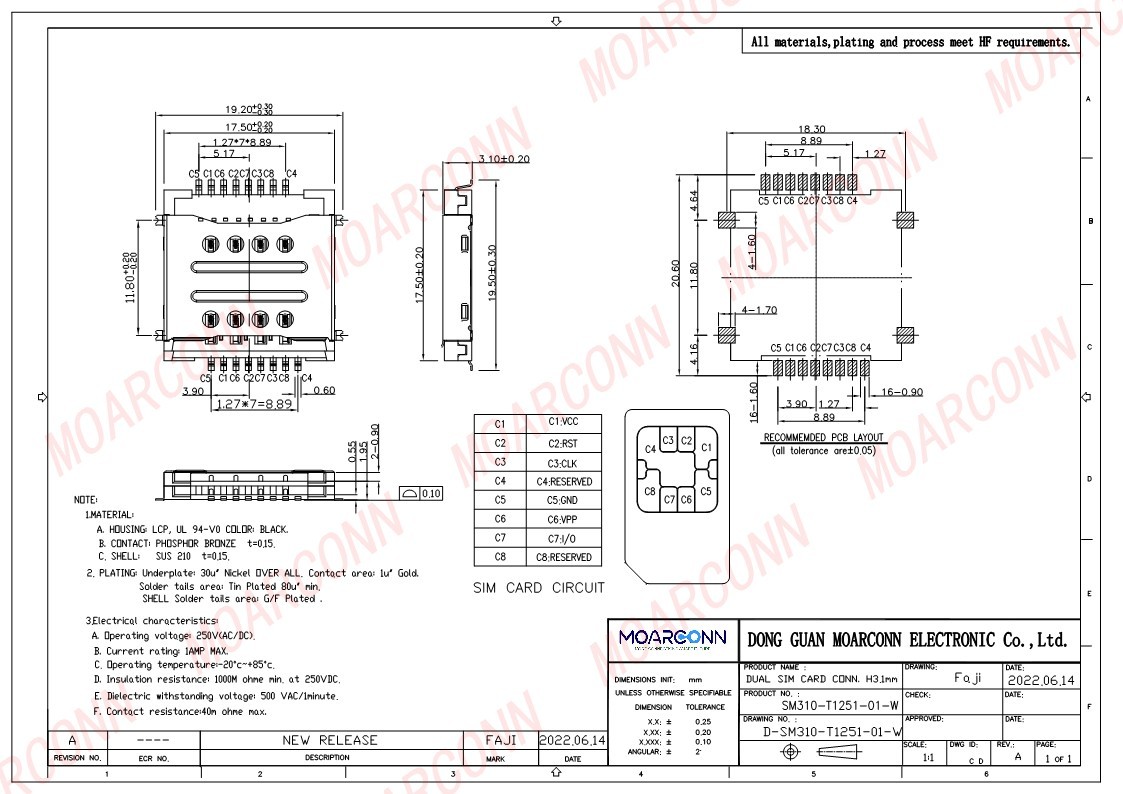 Dual Mini SIM Card Connector