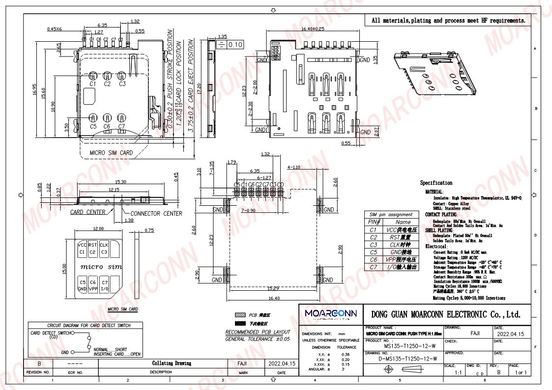 Micro SIM socket card connector