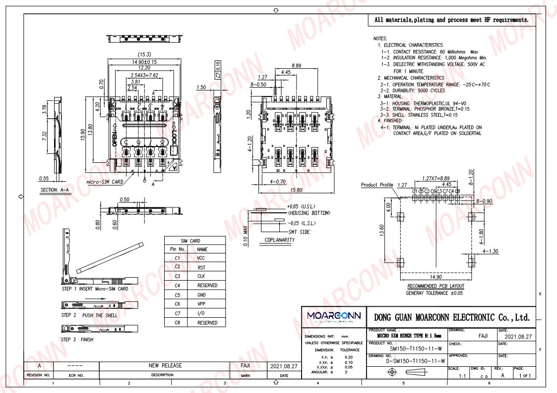 Micro SIM socket card connector