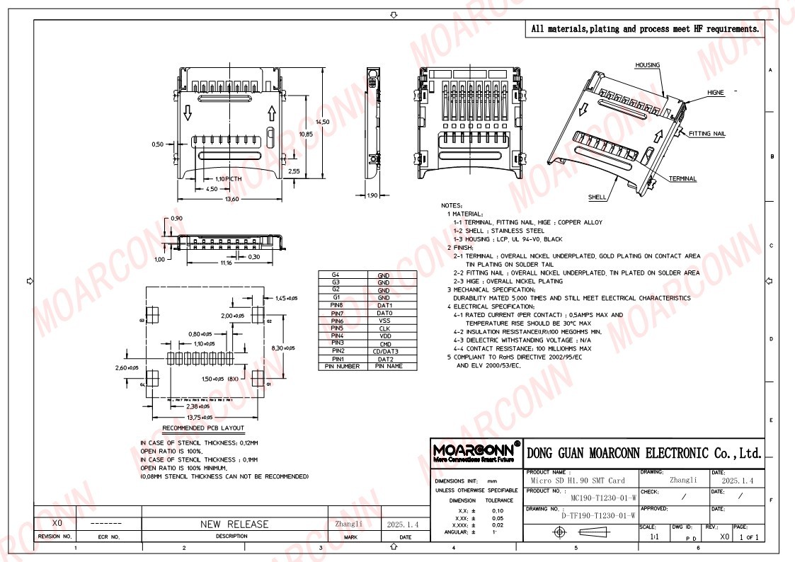 Micro SD socket card connector