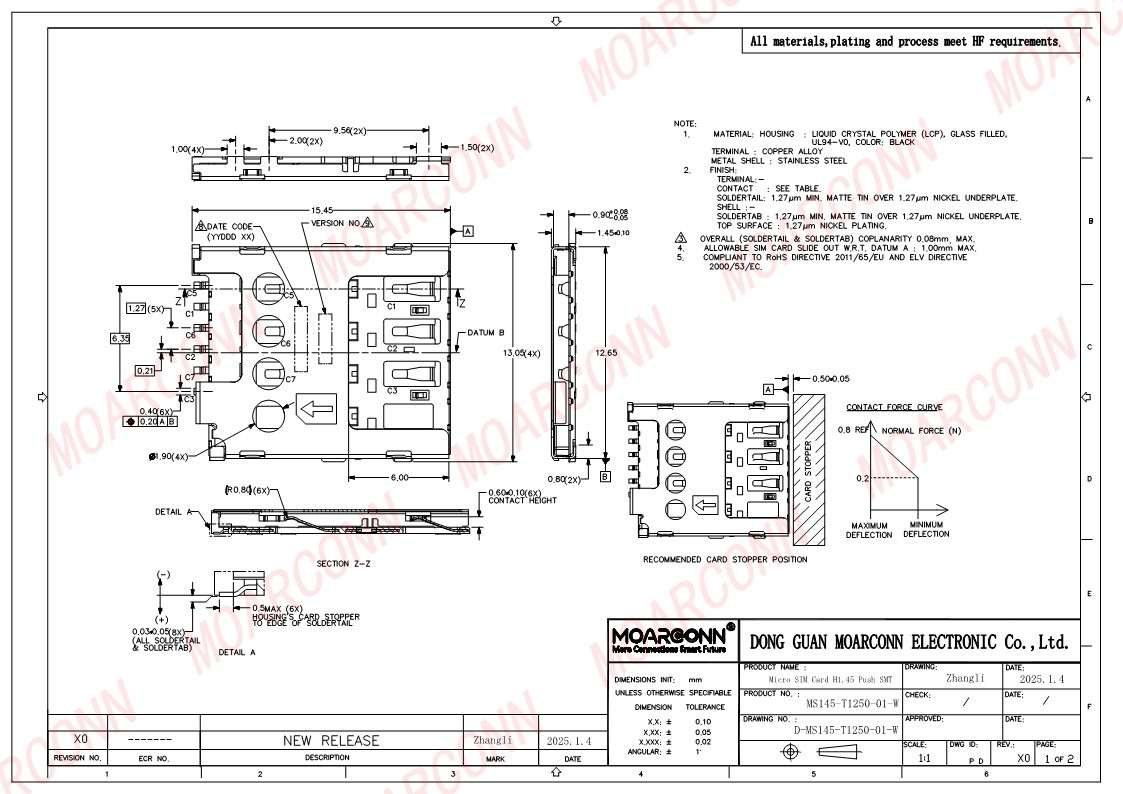 Micro SIM socket card connector