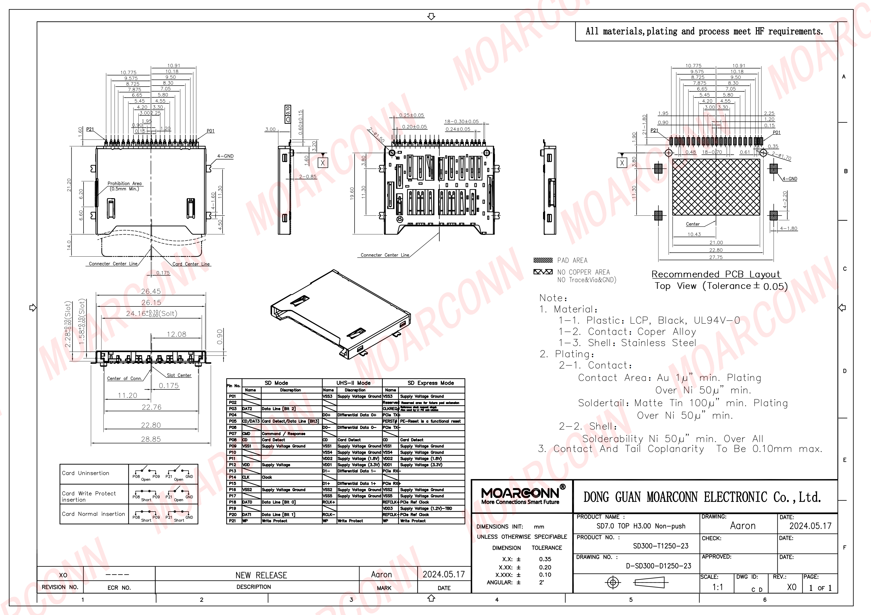 SD 7.0 socket card connector