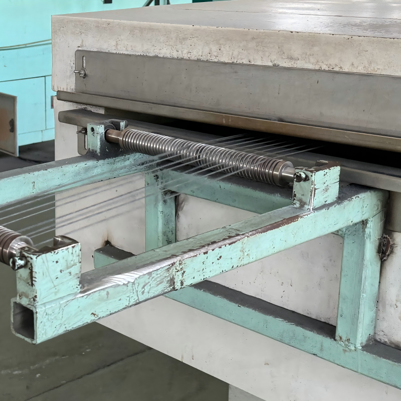A side-by-side comparison image showing a rough, burred metal edge before and a smooth, radiused edge after being treated with an abrasive filament brush.