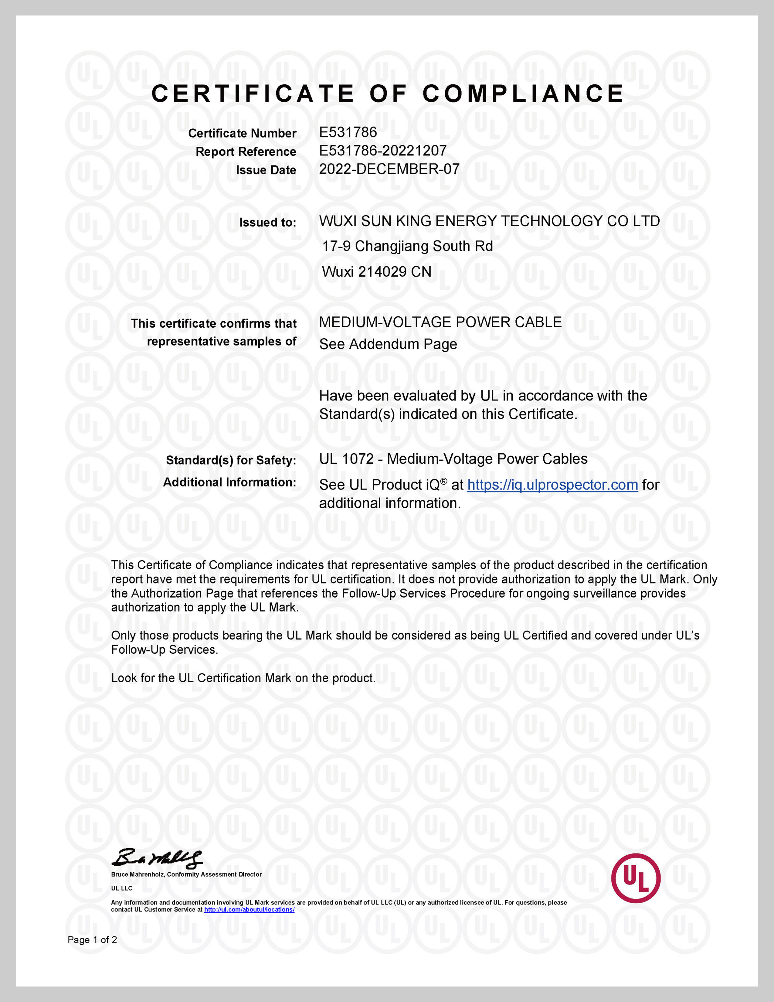 UL 1072 Certificate