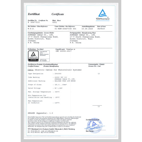 IEC 62930 Single Core Certificate