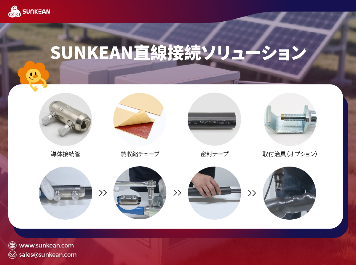 SUNKEANアルミケーブル × TEメカニカル導体接続管+熱収縮チューブ