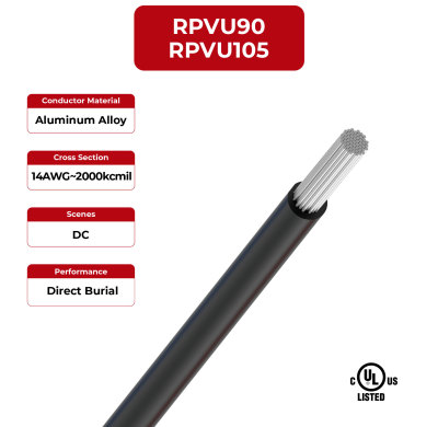 2kV Solar Cable Aluminum Conductor Single Layer RPVU90, RPVU105
