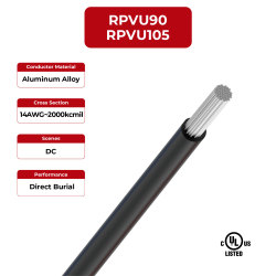 2kV Solar Cable Aluminum Conductor Single Layer RPVU90, RPVU105