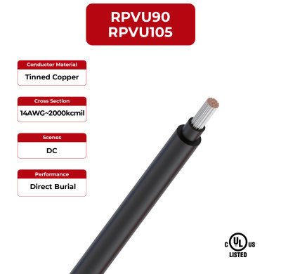 2kV Solar Cable Copper Conductor Dual Layer RPVU90, RPVU105